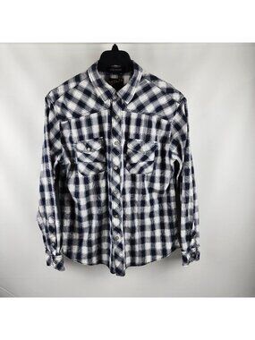 Helix Mens Button Down L/S Athletic Fit Western Snap Black White Shirt XL
